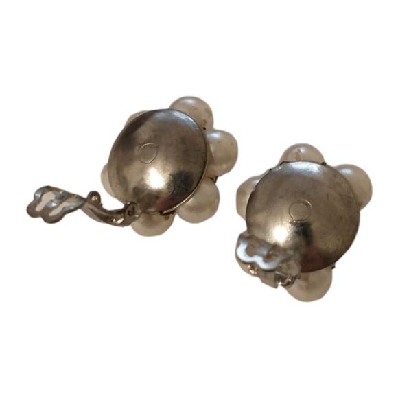 AB Crystal Cluster Earrings Bead JAPAN Faux Pearl Clip-On MCM Aurora Borealis. - Picture 12 of 16